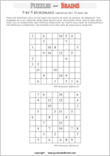 printable medium level 9 by 9 Kuromasu logic puzzles for young and old