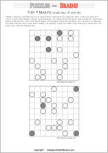 printable difficult level 9 by 9 Japanese Masyu Circles logic puzzles for young and old.