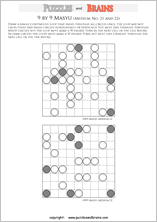 printable medium level 9 by 9 Japanese Masyu Circles logic puzzles for young and old.