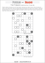 printable medium level 9 by 9 Japanese Masyu Circles logic puzzles for young and old.