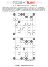 printable medium level 9 by 9 Japanese Masyu Circles logic puzzles for young and old.