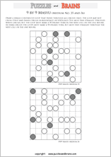 printable medium level 9 by 9 Japanese Masyu Circles logic puzzles for young and old.