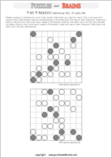 printable medium level 9 by 9 Japanese Masyu Circles logic puzzles for young and old.