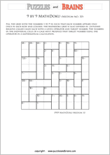 printable 9 by 9 medium level Mathdoku, KenKen-like, math puzzles for young and old