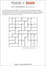 printable 9 by 9 medium level Mathdoku, KenKen-like, math puzzles for young and old