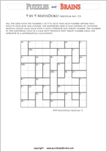 printable 9 by 9 medium level Mathdoku, KenKen-like, math puzzles for young and old