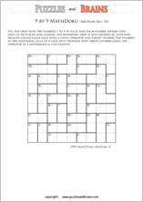 printable 9 by 9 medium level Mathdoku, KenKen-like, math puzzles for young and old