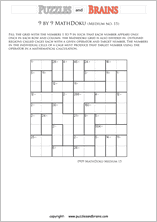 printable 9 by 9 medium level Mathdoku, KenKen-like, math puzzles for young and old