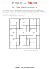 printable 9 by 9 medium level Mathdoku, KenKen-like, math puzzles for young and old