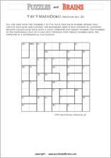 printable 9 by 9 medium level Mathdoku, KenKen-like, math puzzles for young and old