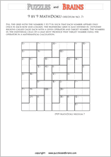 printable 9 by 9 medium level Mathdoku, KenKen-like, math puzzles for young and old