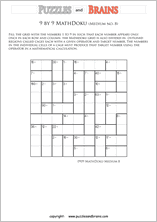 printable 9 by 9 medium level Mathdoku, KenKen-like, math puzzles for young and old