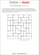 printable 9 by 9 medium level Mathdoku, KenKen-like, math puzzles for young and old