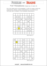 printable 9 by 9 difficult level Numbrix logic IQ puzzles