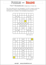 printable 9 by 9 difficult level Numbrix logic IQ puzzles