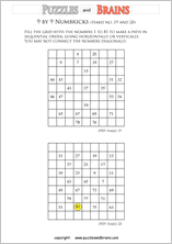 printable 9 by 9 difficult level Numbrix logic IQ puzzles