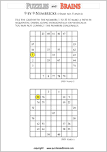 printable 9 by 9 difficult level Numbrix logic IQ puzzles