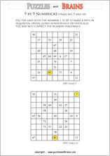 printable 9 by 9 difficult level Numbrix logic IQ puzzles