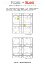 printable 9 by 9 medium level Numbrix logic IQ puzzles