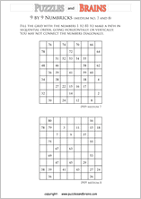 printable 9 by 9 medium level Numbrix logic IQ puzzles