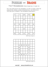 printable 9 by 9 very hard level Numbrix logic IQ puzzles