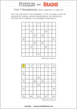 printable 9 by 9 very hard level Numbrix logic IQ puzzles