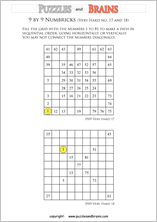 printable 9 by 9 very hard level Numbrix logic IQ puzzles