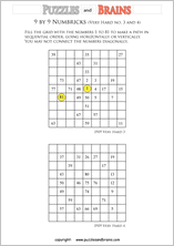 printable 9 by 9 very hard level Numbrix logic IQ puzzles