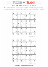 printable easier 9 by 9  Sudoku puzzles