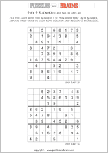 printable easier 9 by 9  Sudoku puzzles