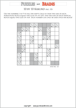 printable 10 by 10 math Kakuro puzzles for young and old math students