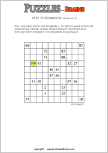 printable 10 by 10 difficult level Numbrix logic IQ puzzles