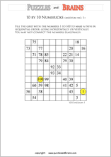 printable 10 by 10 medium level Numbrix logic IQ puzzles