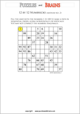 printable 10 by 10 medium level Numbrix logic IQ puzzles