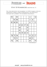 printable 10 by 10 medium level Numbrix logic IQ puzzles