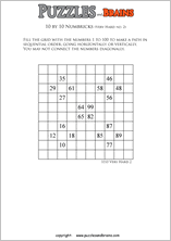 printable 10 by 10 very hard level Numbrix logic IQ puzzles