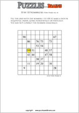 printable 10 by 10 very hard level Numbrix logic IQ puzzles