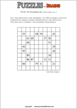 printable 10 by 10 very hard level Numbrix logic IQ puzzles