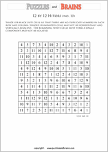 printable 12 by 12 Hitori logic puzzles that will boost your IQ