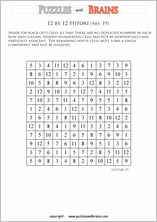 printable 12 by 12 Hitori logic puzzles that will boost your IQ