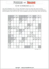 printable 12 by 12 math Kakuro puzzles for young and old math students