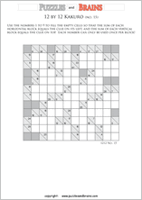 printable 12 by 12 math Kakuro puzzles for young and old math students