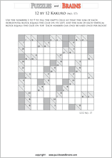 printable 12 by 12 math Kakuro puzzles for young and old math students