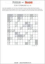 printable 12 by 12 math Kakuro puzzles for young and old math students