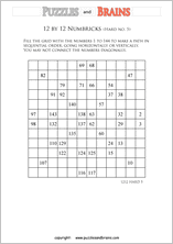 printable 12 by 12 difficult level Numbrix logic IQ puzzles