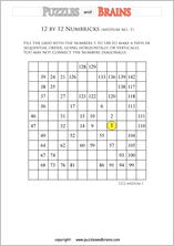 printable 12 by 12 medium level Numbrix logic IQ puzzles