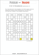 printable 12 by 12 medium level Numbrix logic IQ puzzles