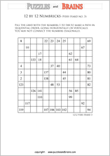 printable 12 by 12 very hard level Numbrix logic IQ puzzles