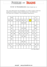 printable 12 by 12 very hard level Numbrix logic IQ puzzles