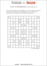 printable 12 by 12 very hard level Numbrix logic IQ puzzles